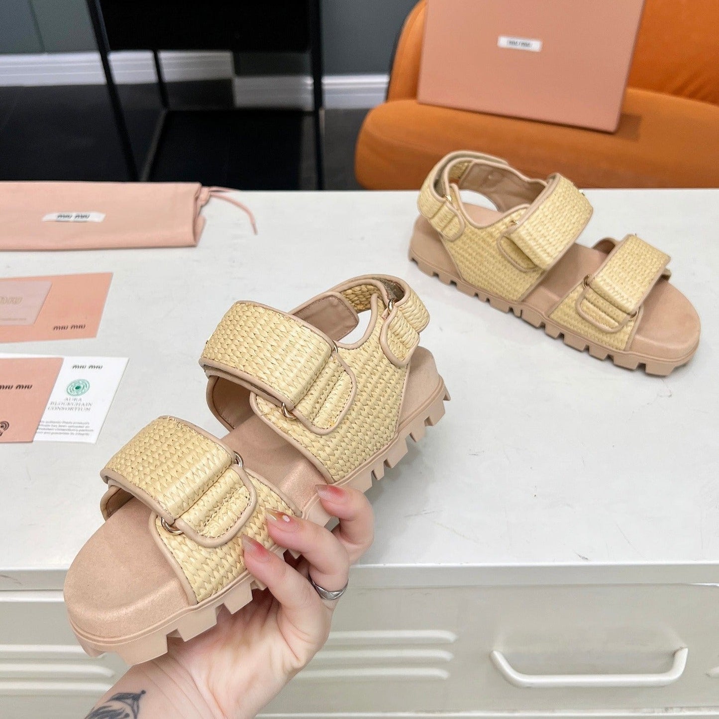 SANDALS CHAMPAGNE SHEEPSKIN WITH 2 HORIZONTAL STRAPS - 35