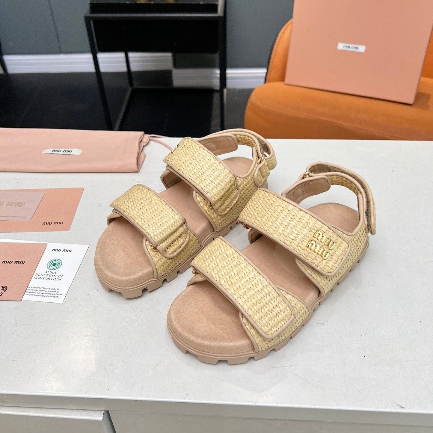 SANDALS CHAMPAGNE SHEEPSKIN WITH 2 HORIZONTAL STRAPS - 35