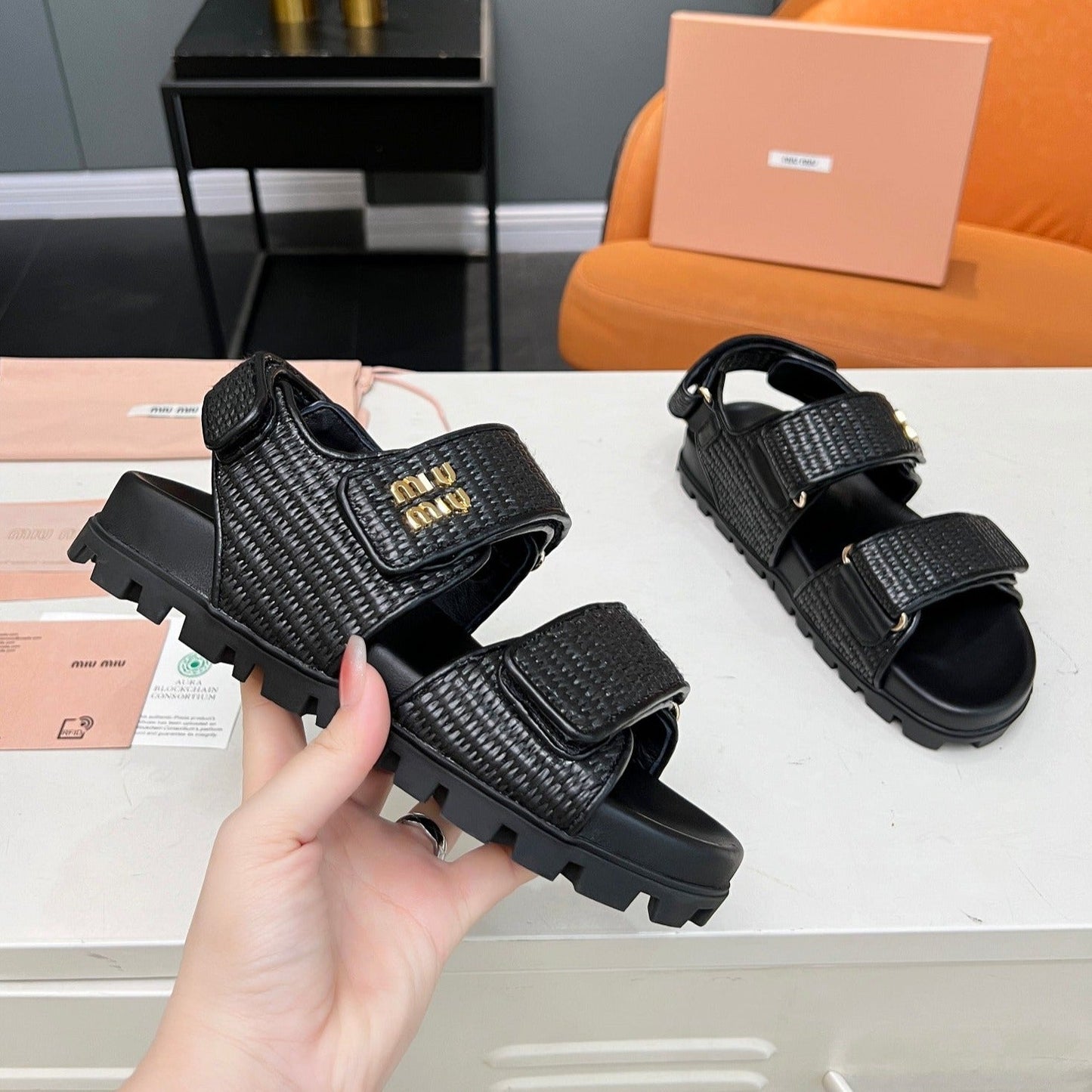 SANDALS BLACK SHEEPSKIN WITH 2 HORIZONTAL STRAPS - 35
