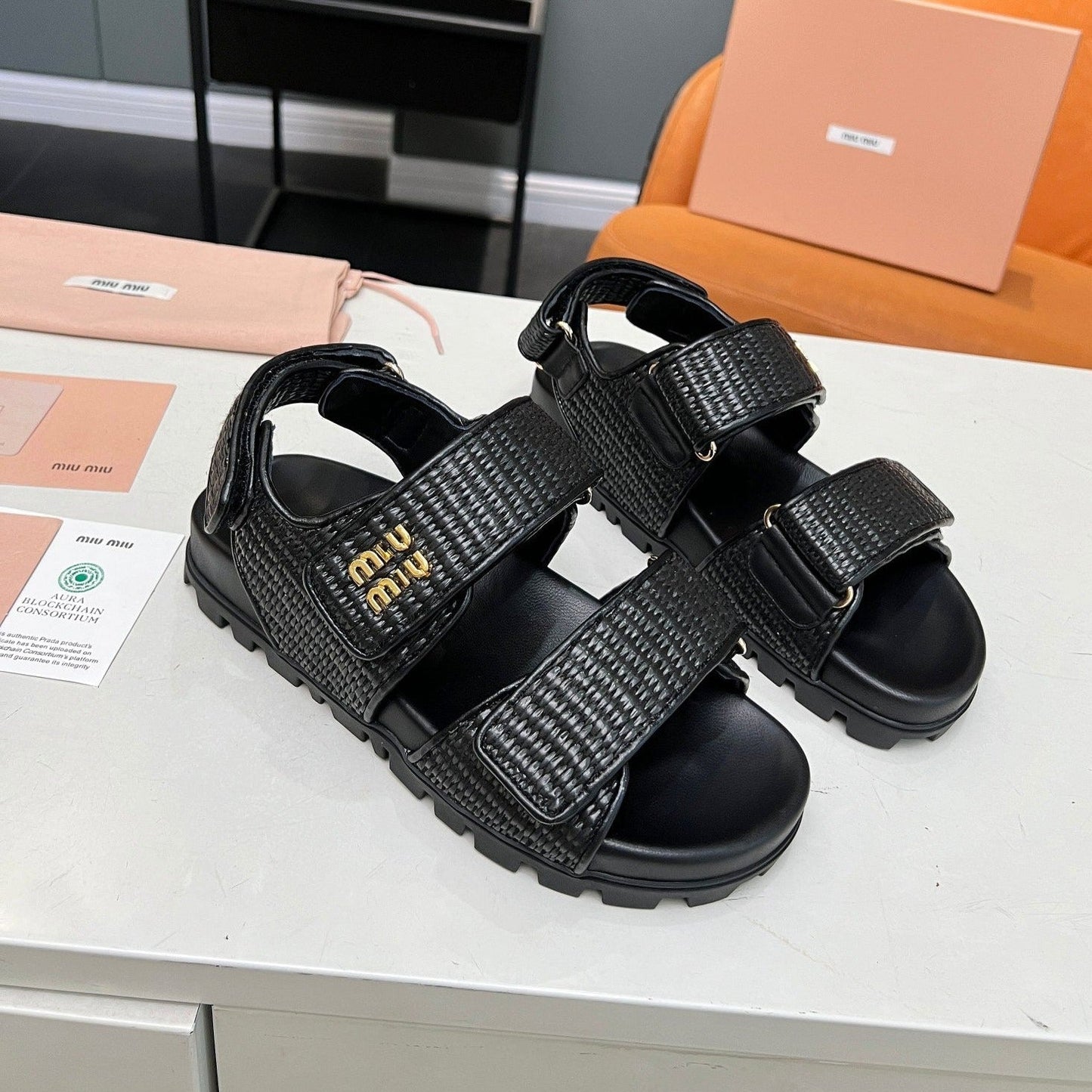 SANDALS BLACK SHEEPSKIN WITH 2 HORIZONTAL STRAPS - 35