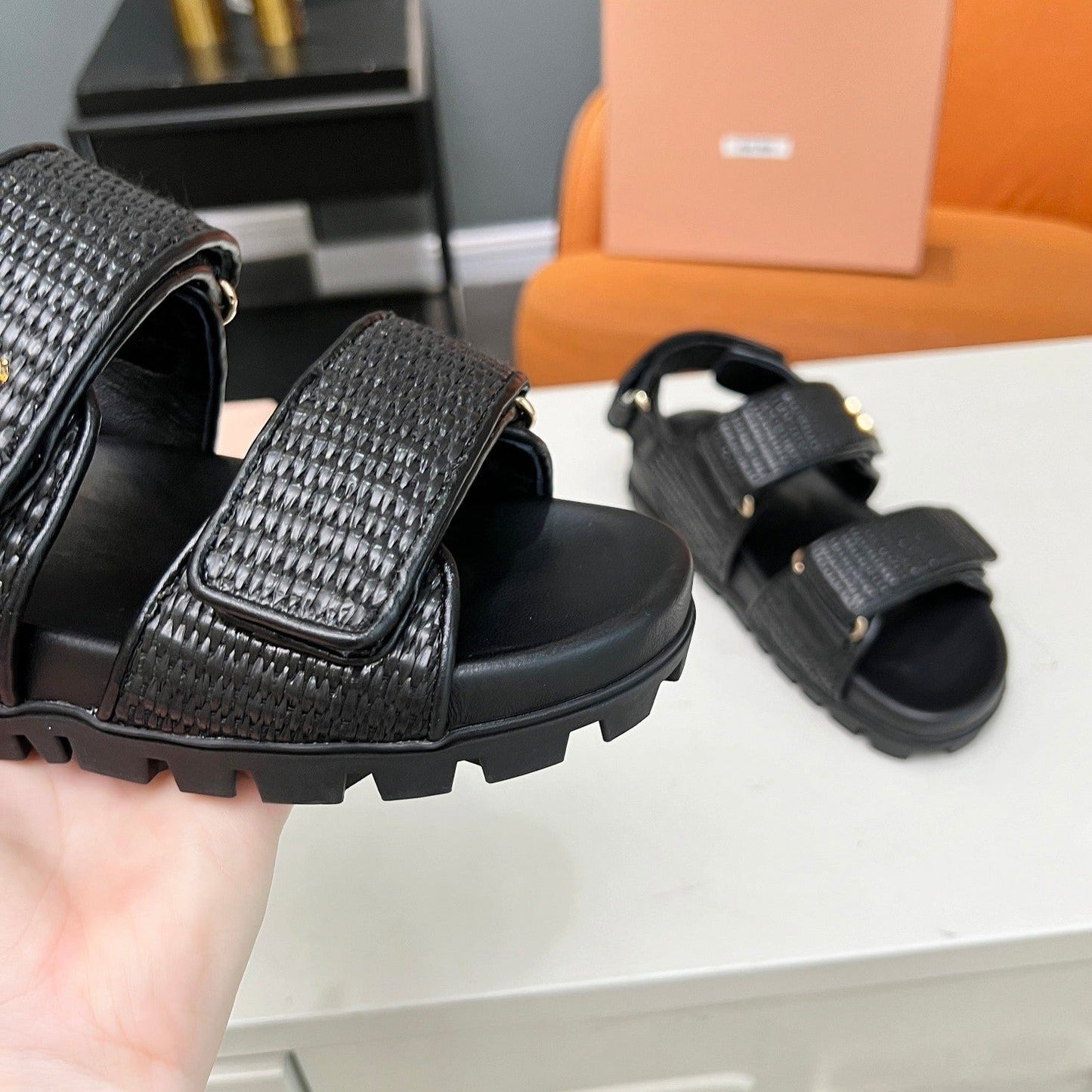 SANDALS BLACK SHEEPSKIN WITH 2 HORIZONTAL STRAPS - 35