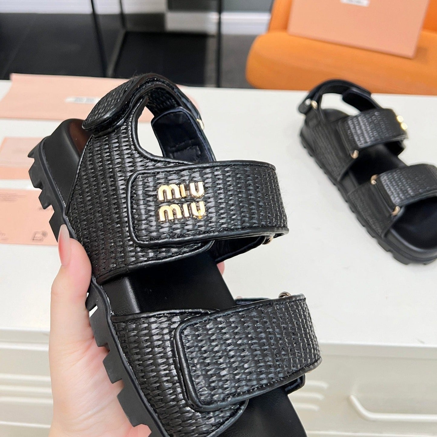 SANDALS BLACK SHEEPSKIN WITH 2 HORIZONTAL STRAPS - 35