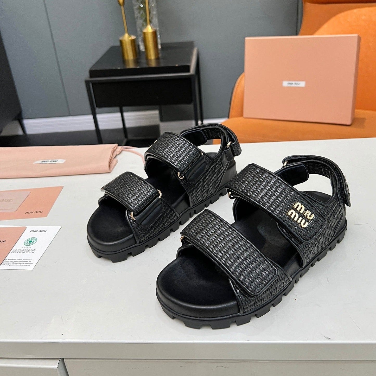 SANDALS BLACK SHEEPSKIN WITH 2 HORIZONTAL STRAPS - 35