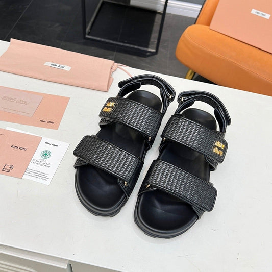 SANDALS BLACK SHEEPSKIN WITH 2 HORIZONTAL STRAPS - 35