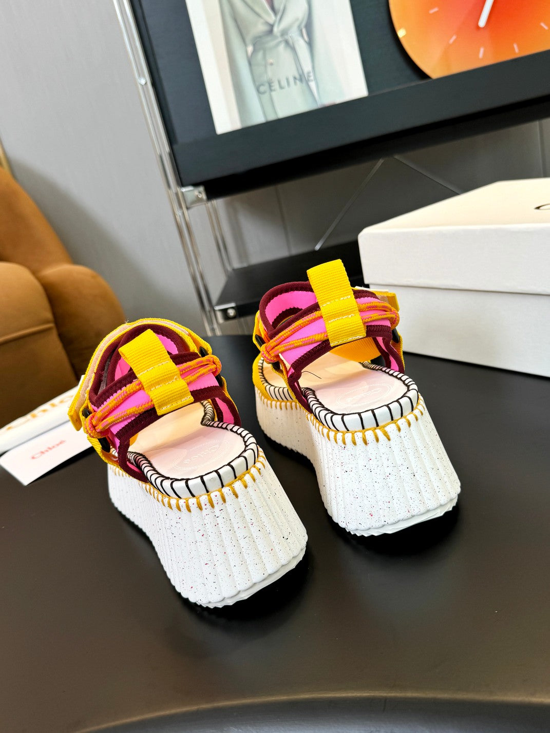 NAMA WEDGE SANDALS IN BRIGHT YELLOW FABRIC AND WHITE RUBBER - 35
