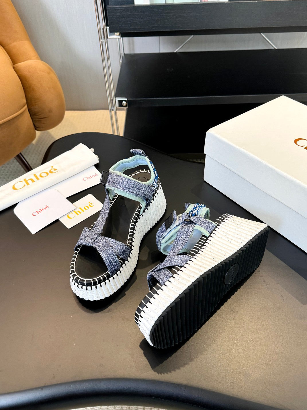 NAMA WEDGE SANDALS IN GREY FABRIC AND WHITE RUBBER - 35
