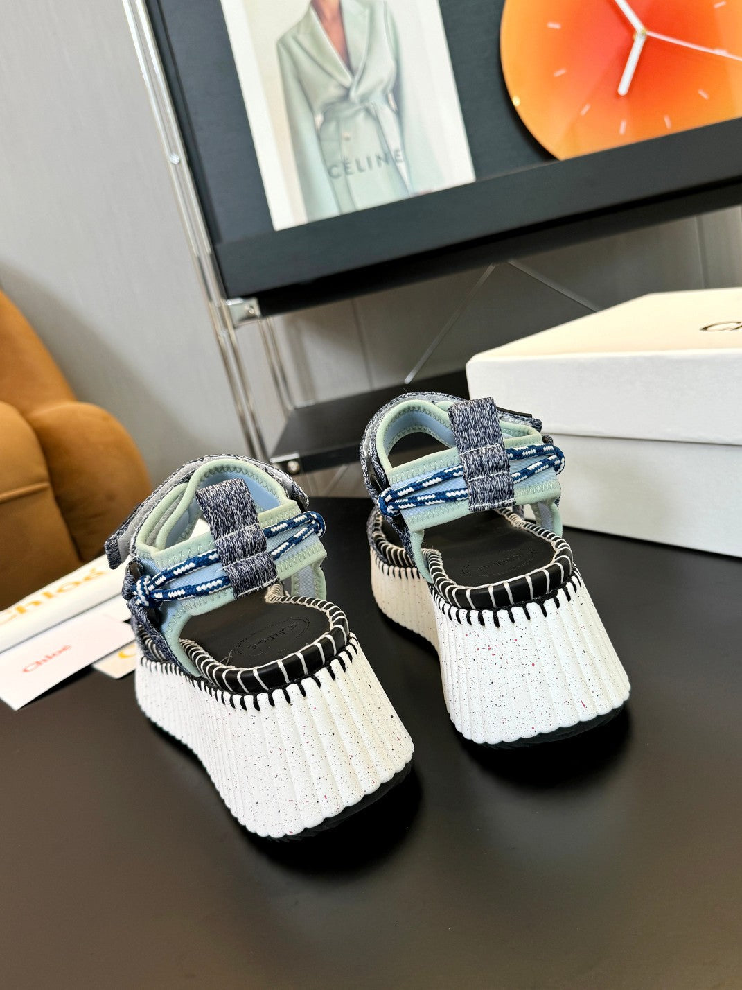 NAMA WEDGE SANDALS IN GREY FABRIC AND WHITE RUBBER - 35