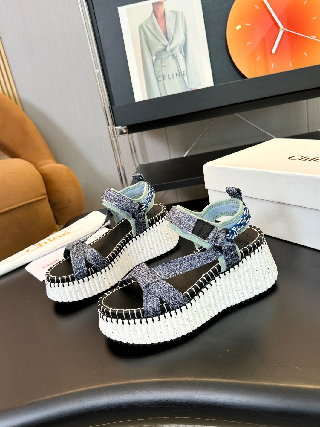 NAMA WEDGE SANDALS IN GREY FABRIC AND WHITE RUBBER - 35