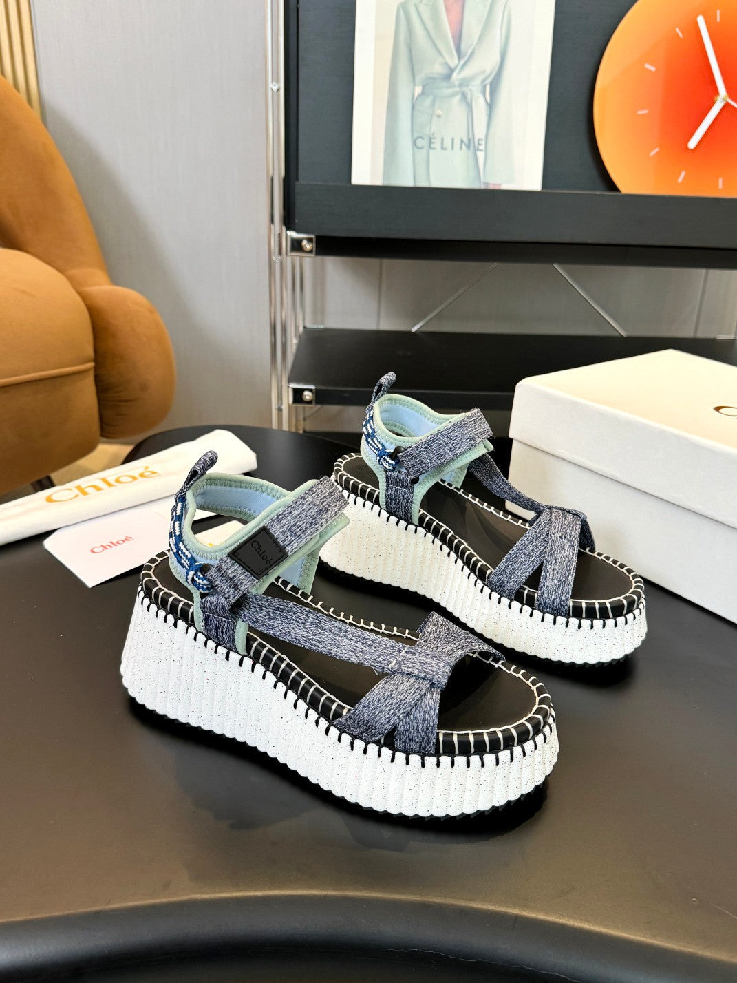 NAMA WEDGE SANDALS IN GREY FABRIC AND WHITE RUBBER - 35
