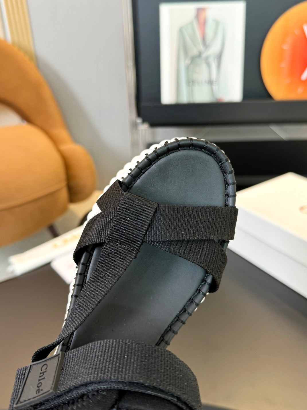 NAMA WEDGE SANDALS IN BLACK FABRIC AND WHITE RUBBER - 35