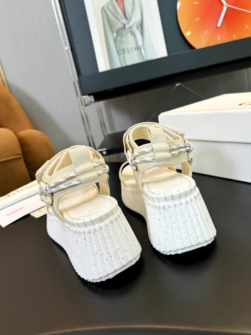 NAMA WEDGE SANDALS IN BEIGE FABRIC AND WHITE RUBBER - 35