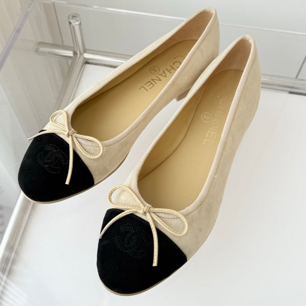 BALLET FLAT IN LIGHT YELLOW MIX BLACK SUEDE - 34