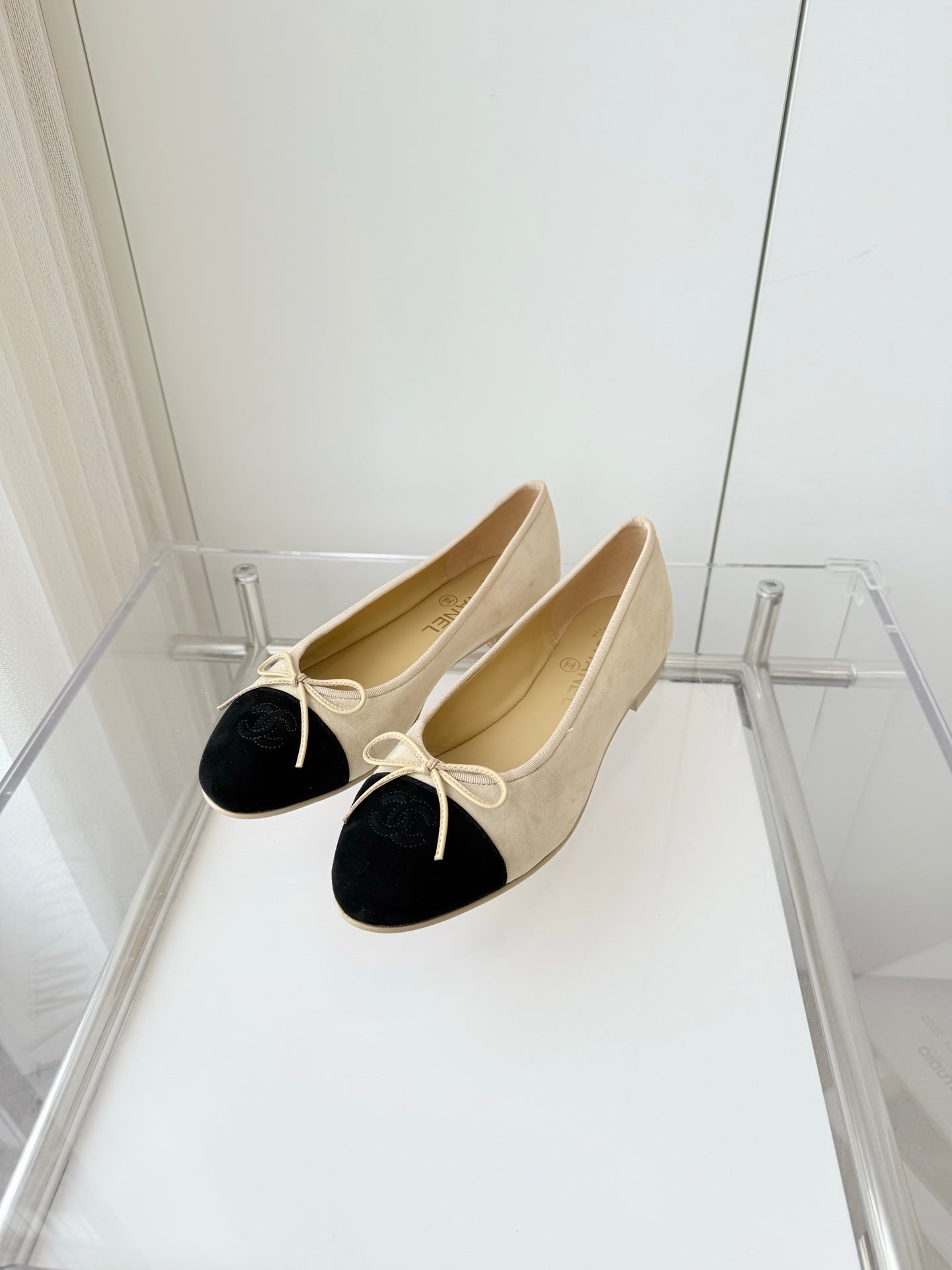 BALLET FLAT IN LIGHT YELLOW MIX BLACK SUEDE - 34