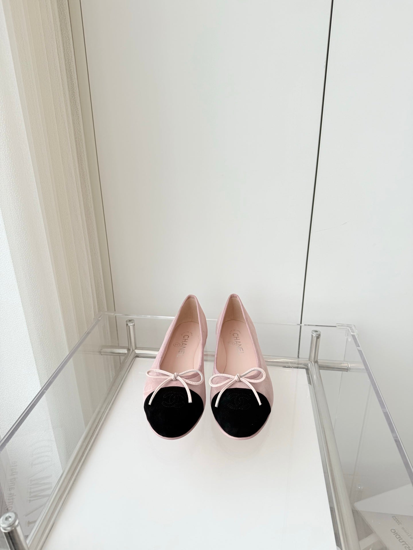 BALLET FLAT IN BABY PINK MIX BLACK SUEDE - 34