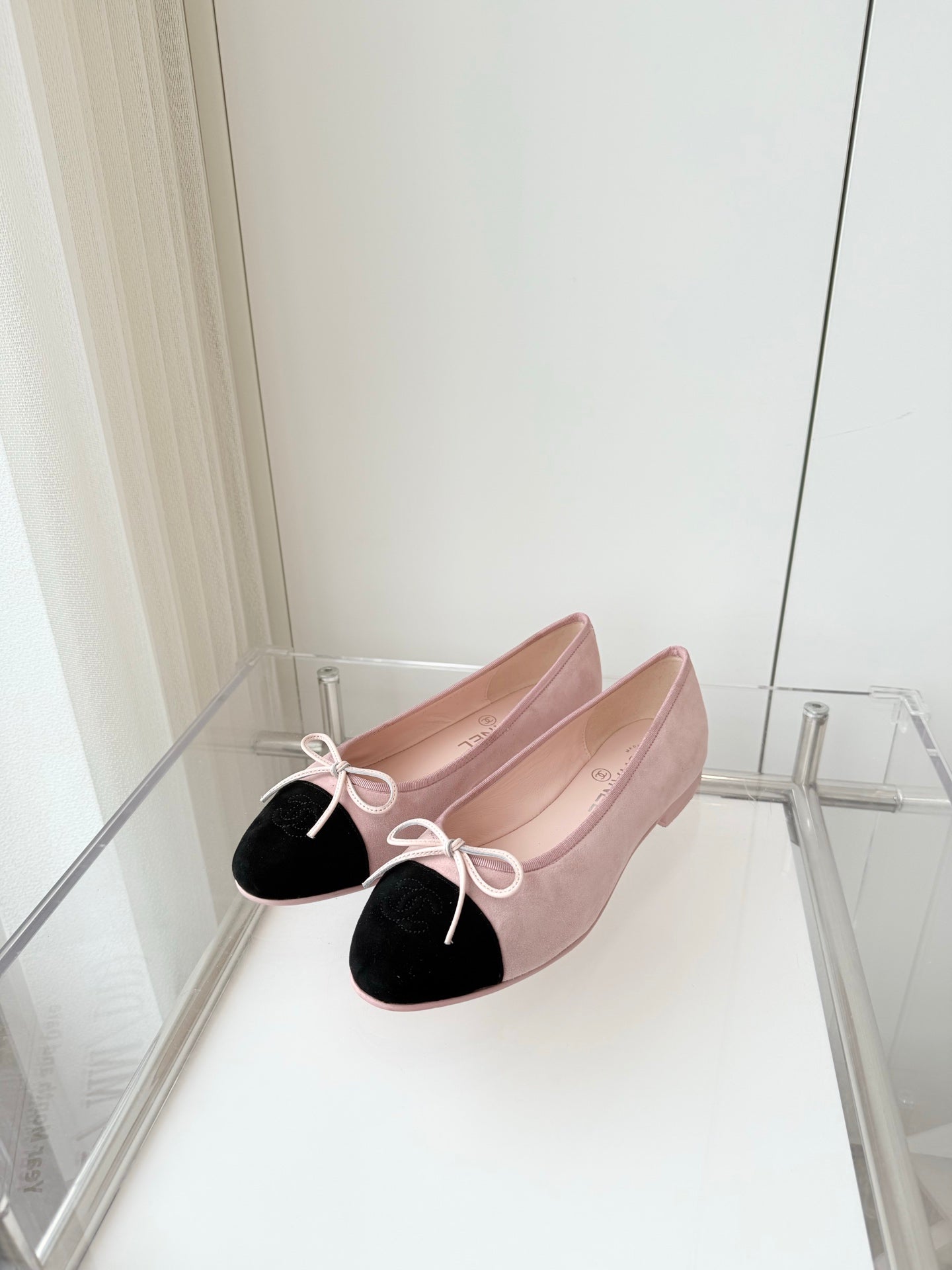 BALLET FLAT IN BABY PINK MIX BLACK SUEDE - 34