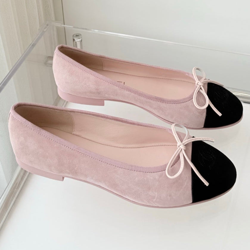 BALLET FLAT IN BABY PINK MIX BLACK SUEDE - 34