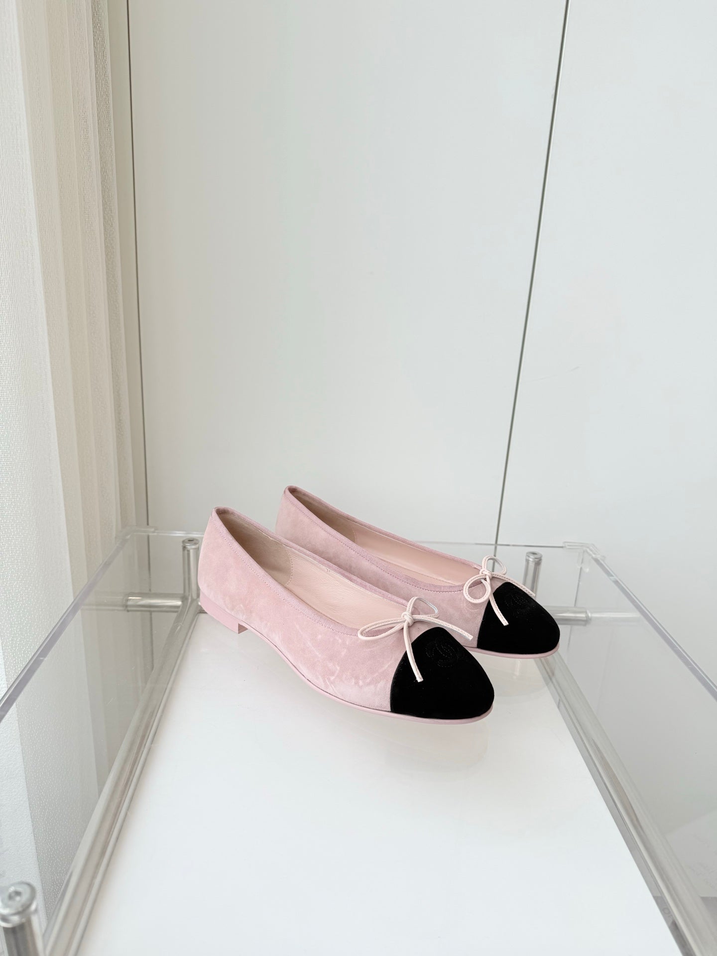 BALLET FLAT IN BABY PINK MIX BLACK SUEDE - 34