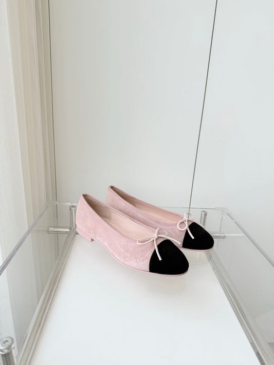 BALLET FLAT IN BABY PINK MIX BLACK SUEDE - 34