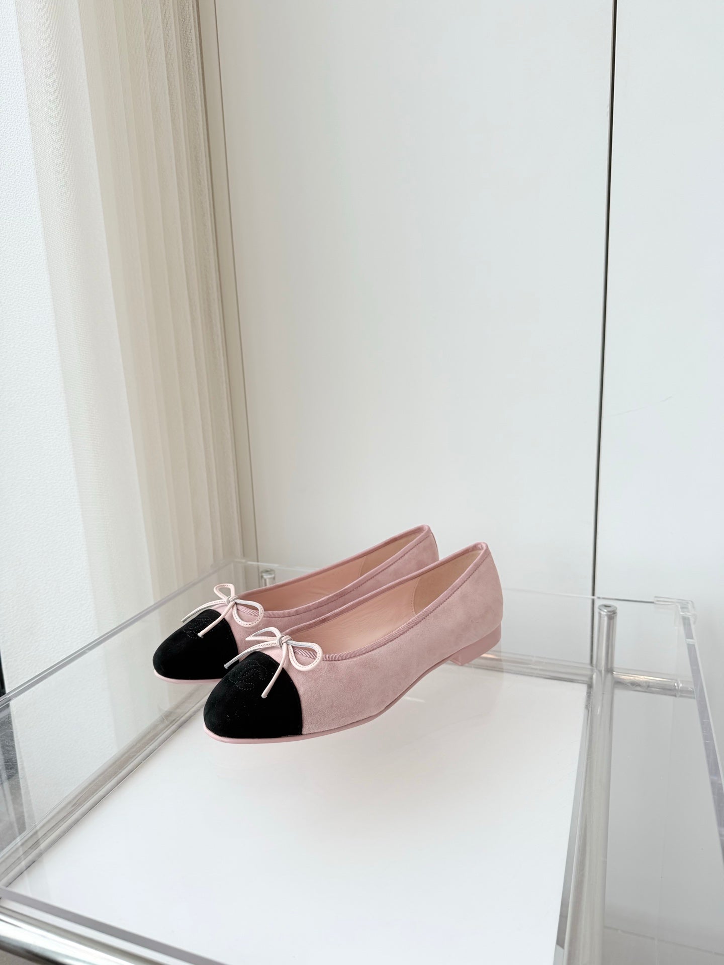 BALLET FLAT IN BABY PINK MIX BLACK SUEDE - 34