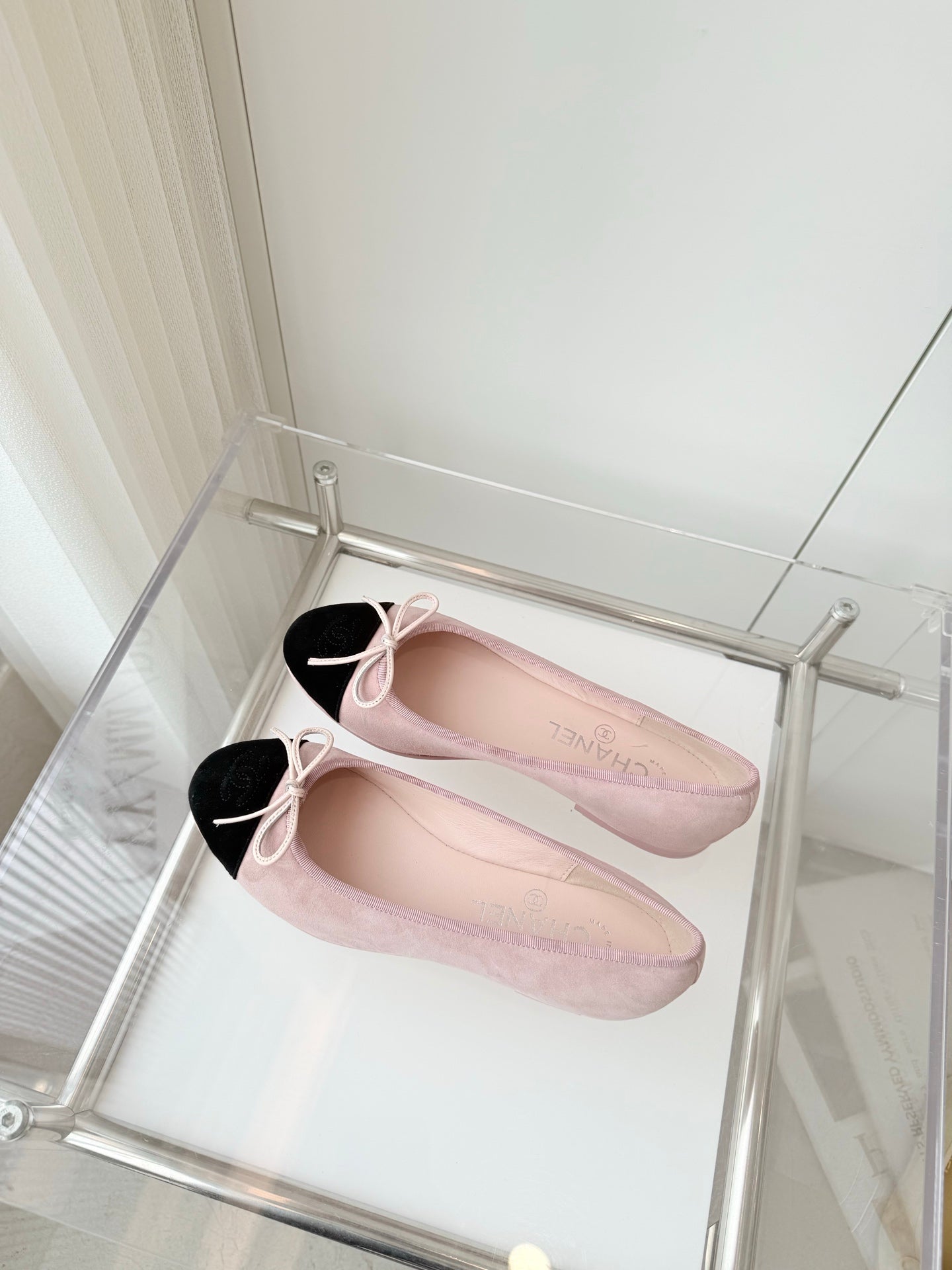 BALLET FLAT IN BABY PINK MIX BLACK SUEDE - 34