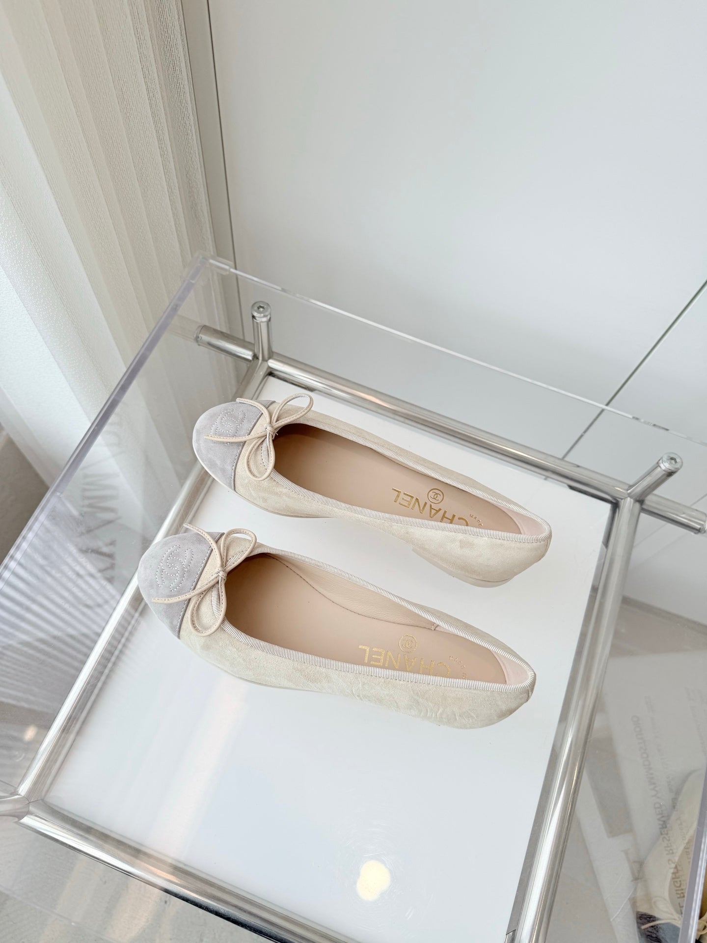 BALLET FLAT IN DOVE GRAY MIX PALE YELLOW SUEDE - 34