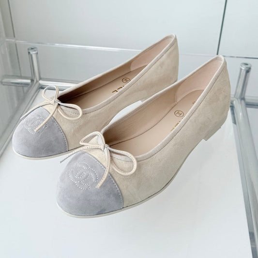 BALLET FLAT IN DOVE GRAY MIX PALE YELLOW SUEDE - 34