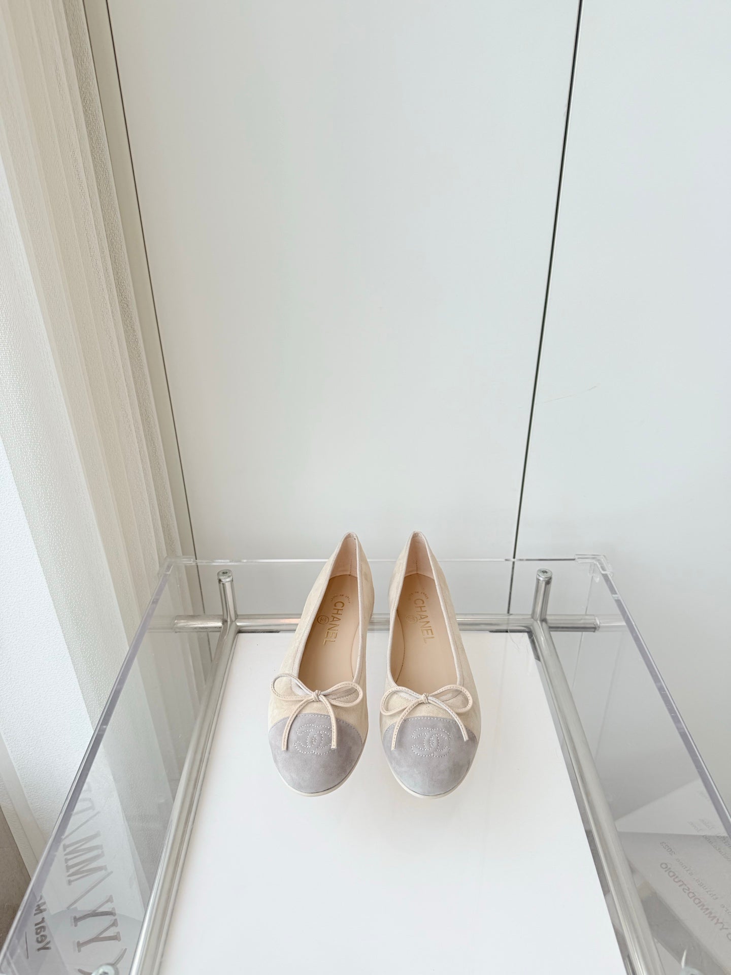BALLET FLAT IN DOVE GRAY MIX PALE YELLOW SUEDE - 34