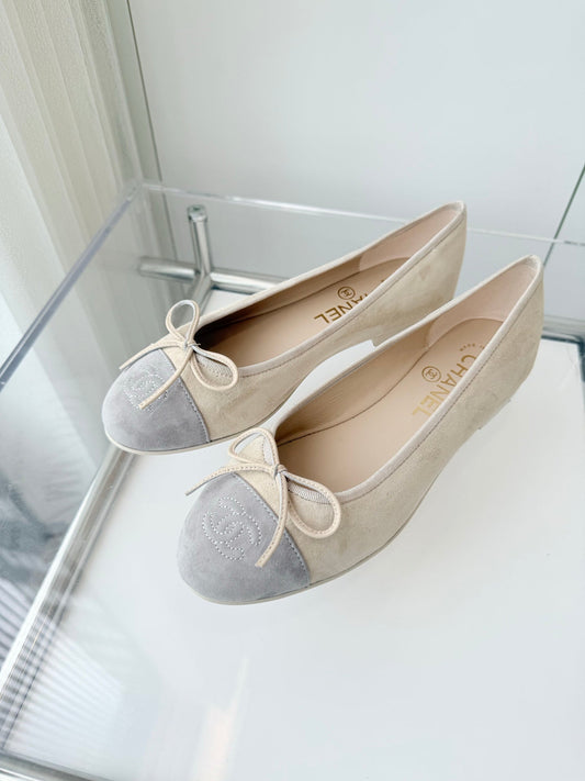 BALLET FLAT IN DOVE GRAY MIX PALE YELLOW SUEDE - 34