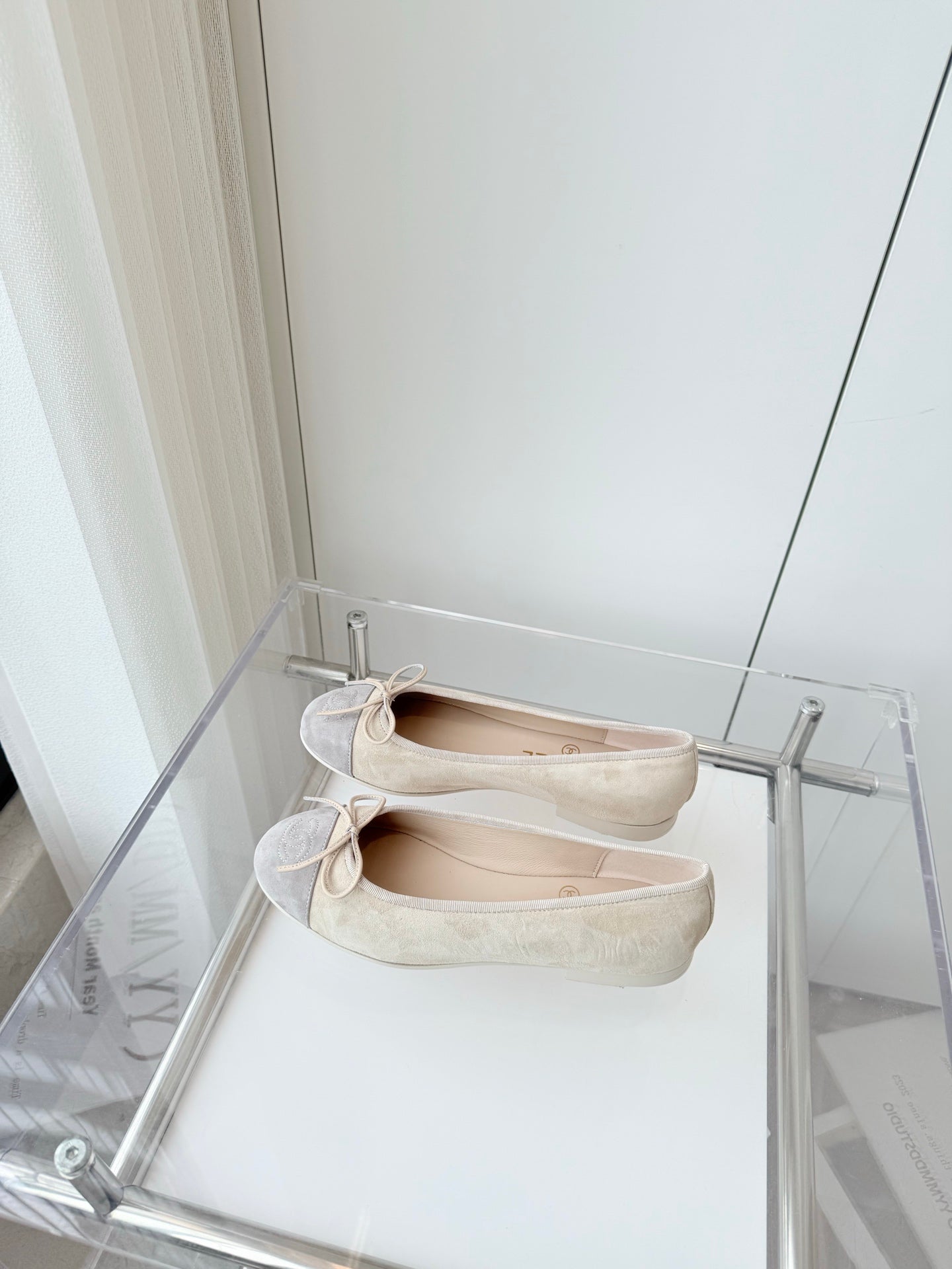 BALLET FLAT IN DOVE GRAY MIX PALE YELLOW SUEDE - 34