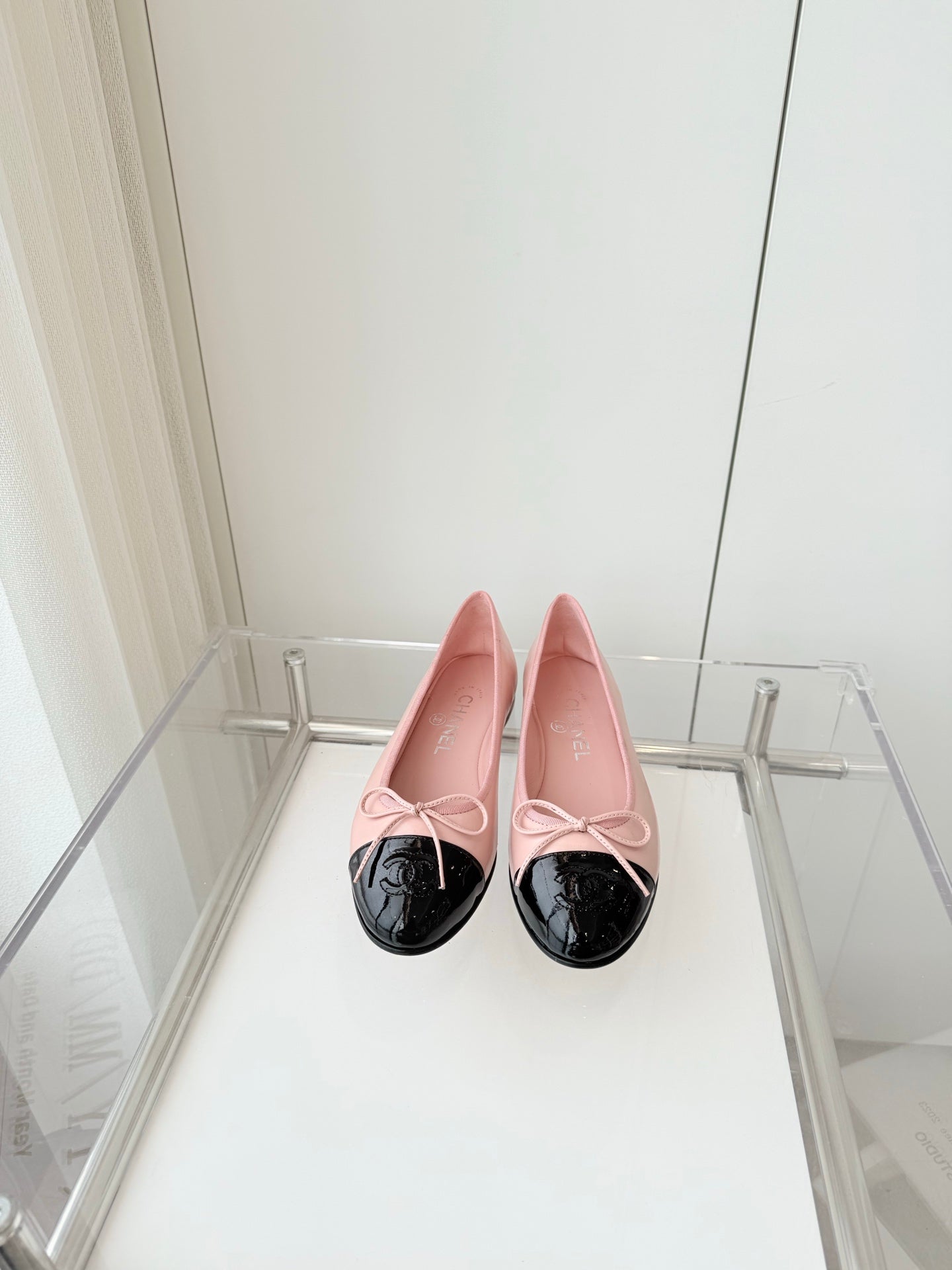 BALLET FLAT IN BABY PINK MIX BLACK CALFSKIN - 34