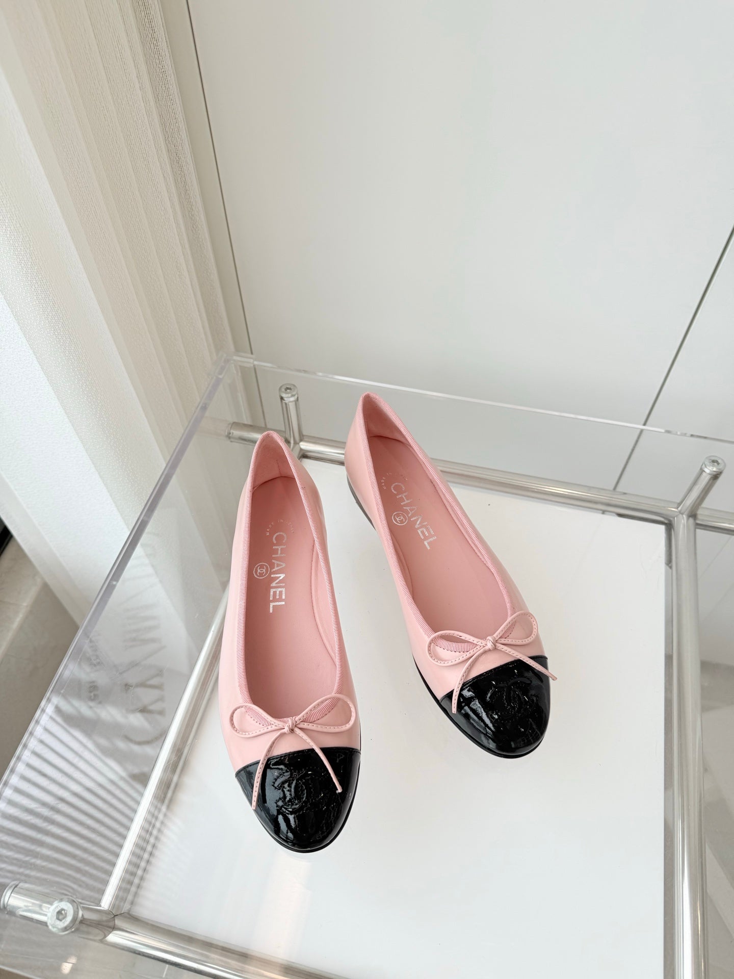 BALLET FLAT IN BABY PINK MIX BLACK CALFSKIN - 34