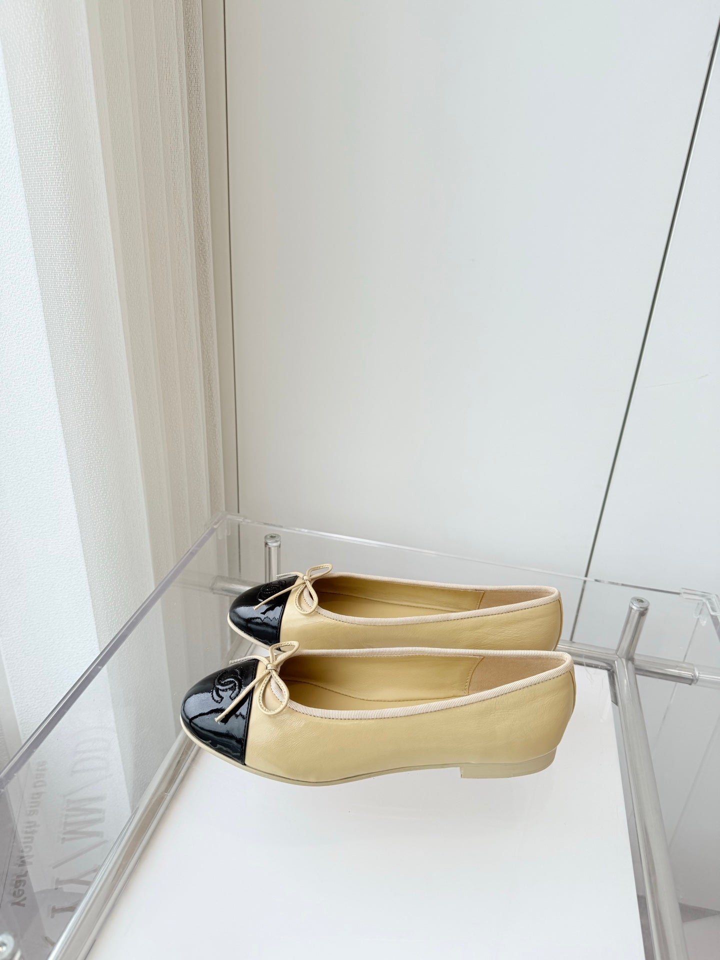 BALLET FLAT IN FLAX YELLOW MIX BLACK CALFSKIN - 34