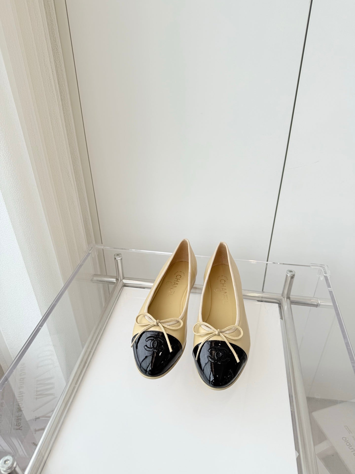 BALLET FLAT IN FLAX YELLOW MIX BLACK CALFSKIN - 34