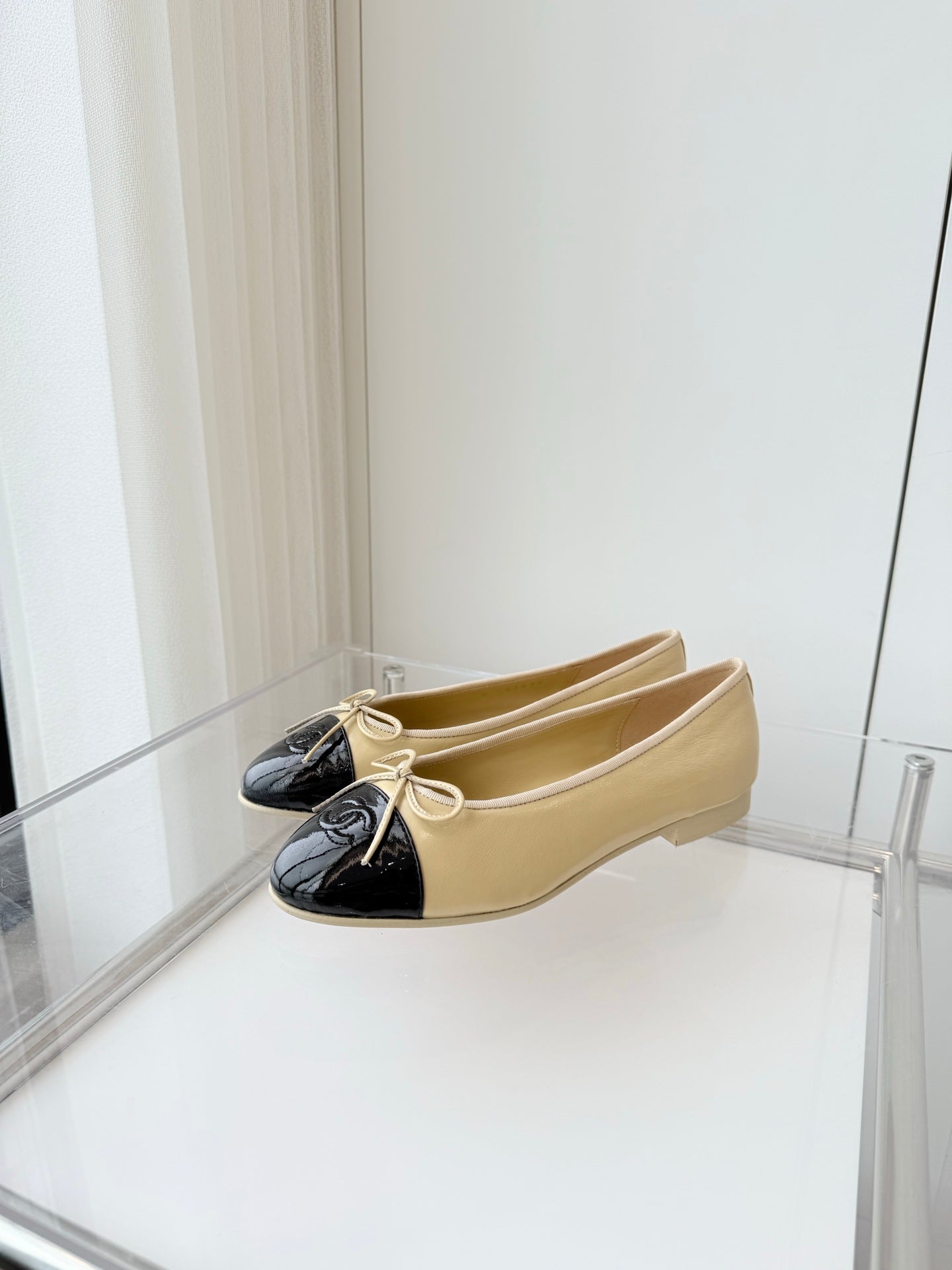 BALLET FLAT IN FLAX YELLOW MIX BLACK CALFSKIN - 34