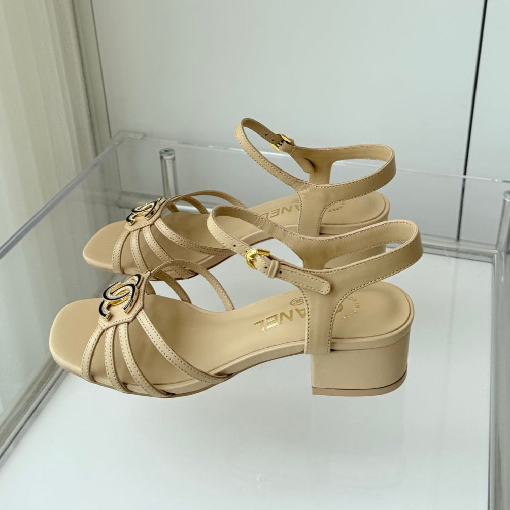 MID HEEL SANDALS IN FLAX YELLOW LAMBSKIN - 35