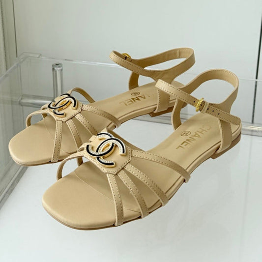 FLAT SANDALS 1 CM IN FLAX YELLOW LAMBSKIN - 35