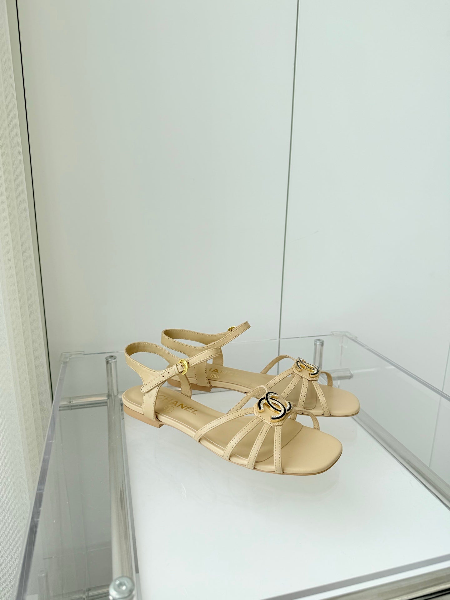FLAT SANDALS 1 CM IN FLAX YELLOW LAMBSKIN - 35