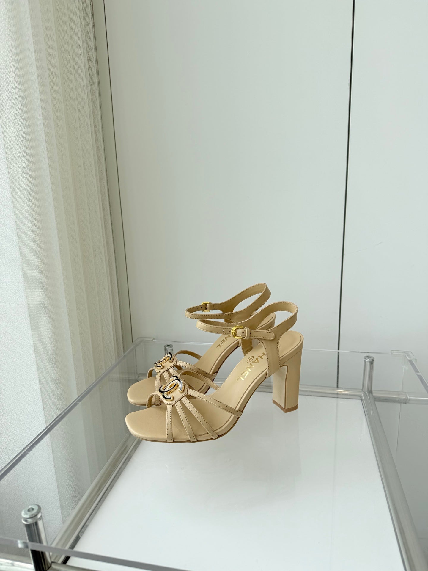 HIGH HEEL SANDALS 85 MM IN FLAX YELLOW LAMBSKIN - 35