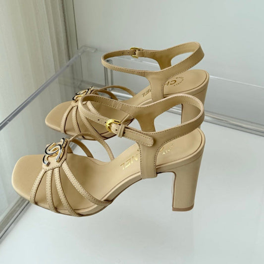 HIGH HEEL SANDALS 85 MM IN FLAX YELLOW LAMBSKIN - 35