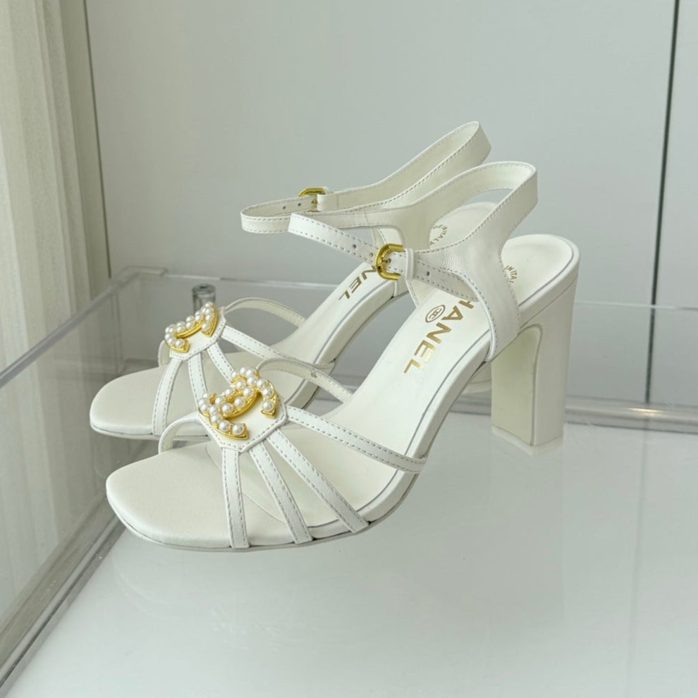 HIGH HEEL SANDALS 85 MM IN WHITE LAMBSKIN - 35