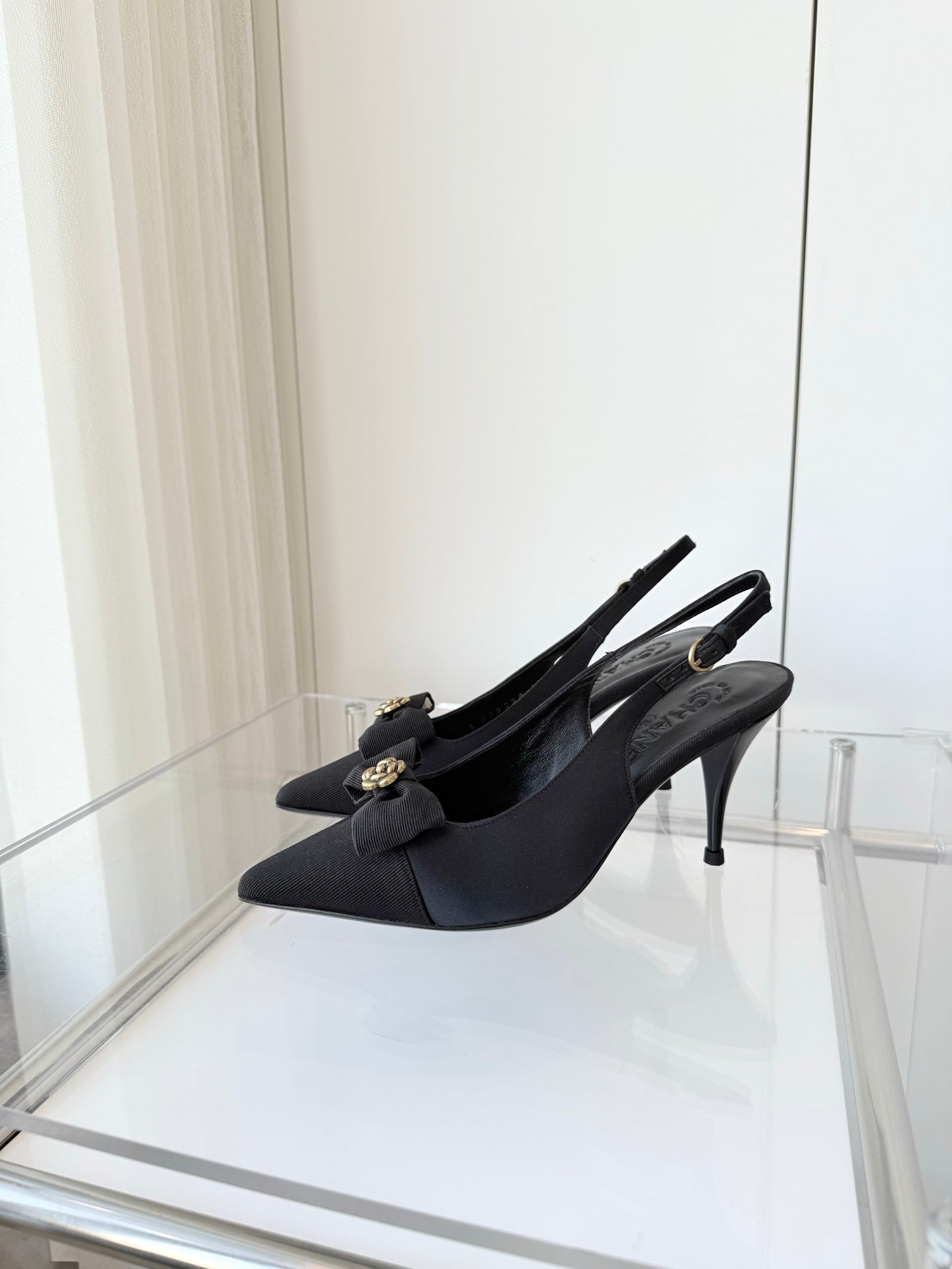 SLINGBACKS 80 MM IN BLACK CALFSKIN MIX CANVAS - 35