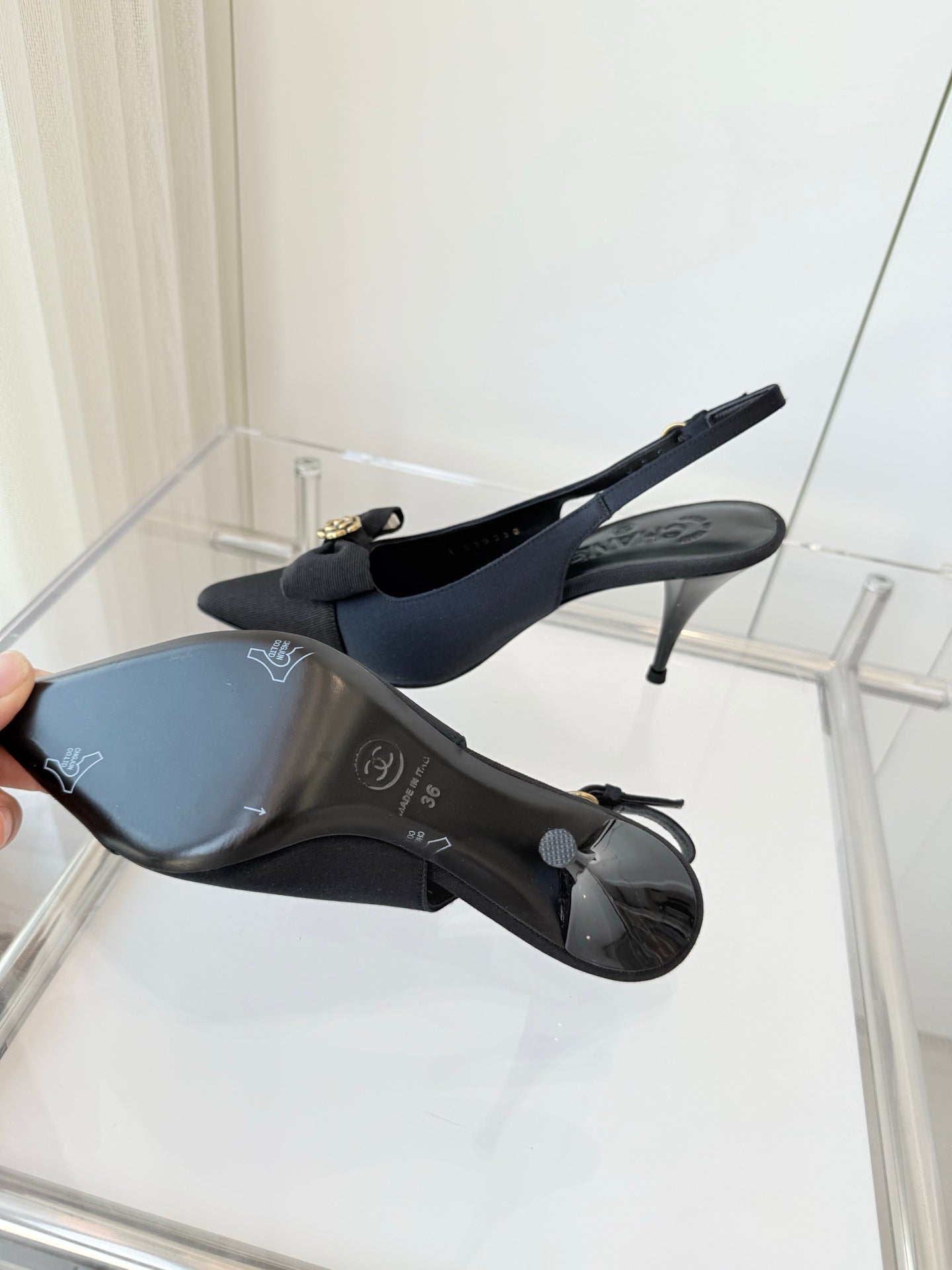 SLINGBACKS 80 MM IN BLACK CALFSKIN MIX CANVAS - 35