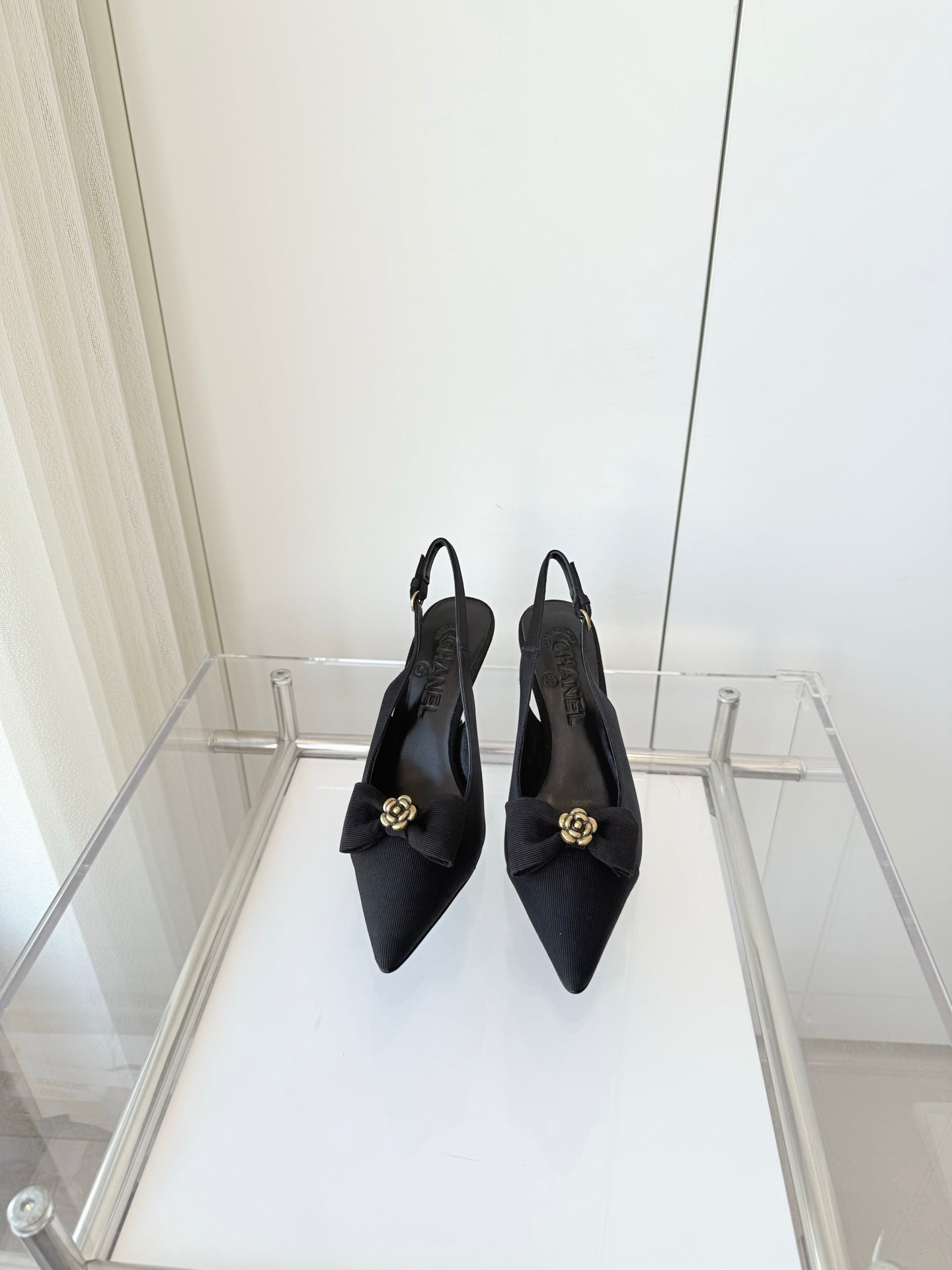 SLINGBACKS 80 MM IN BLACK CALFSKIN MIX CANVAS - 35