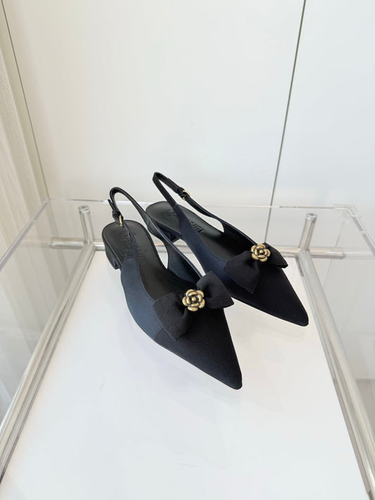 SLINGBACKS 18 MM IN BLACK CALFSKIN MIX CANVAS - 35