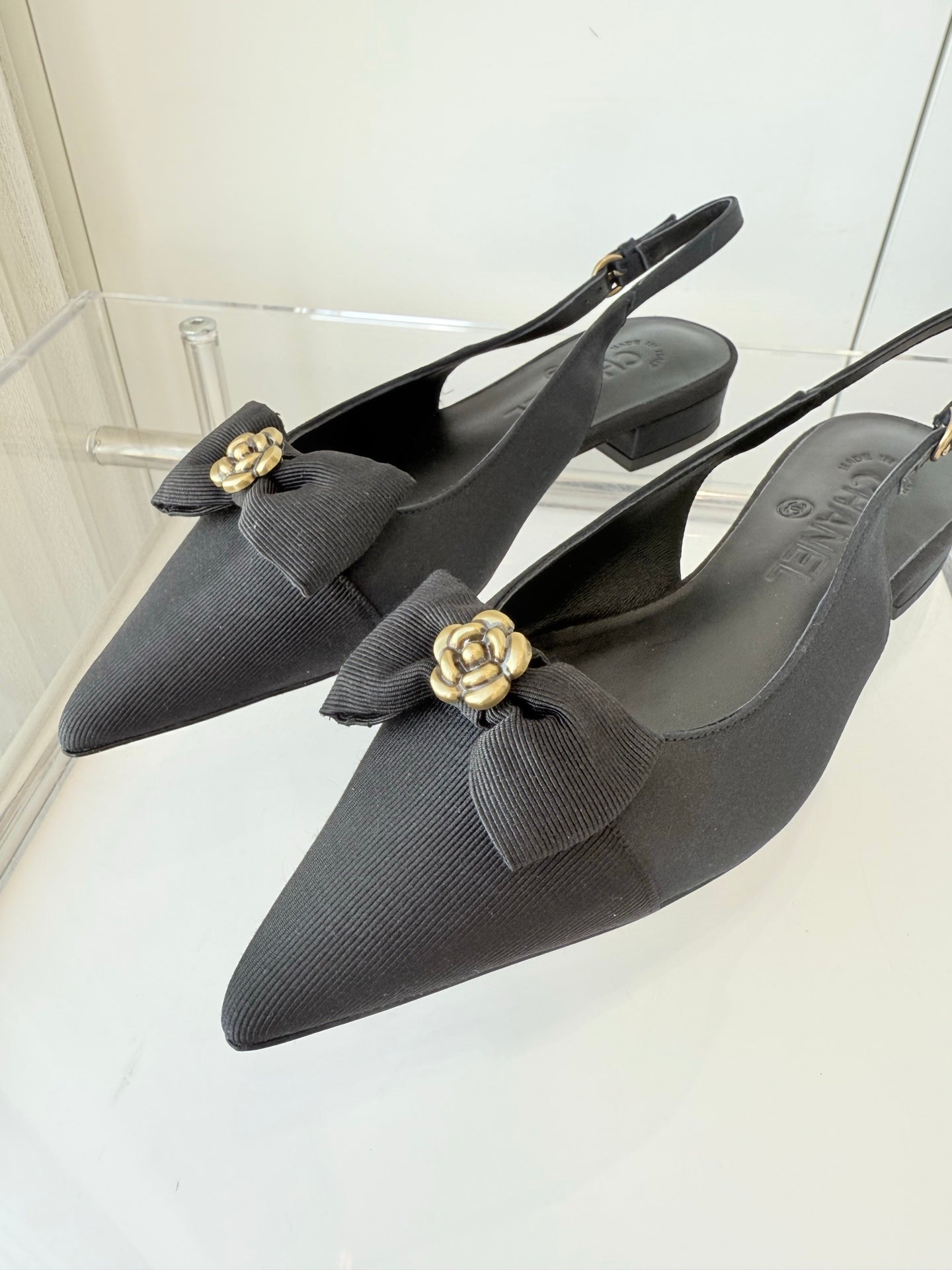 SLINGBACKS 18 MM IN BLACK CALFSKIN MIX CANVAS - 35