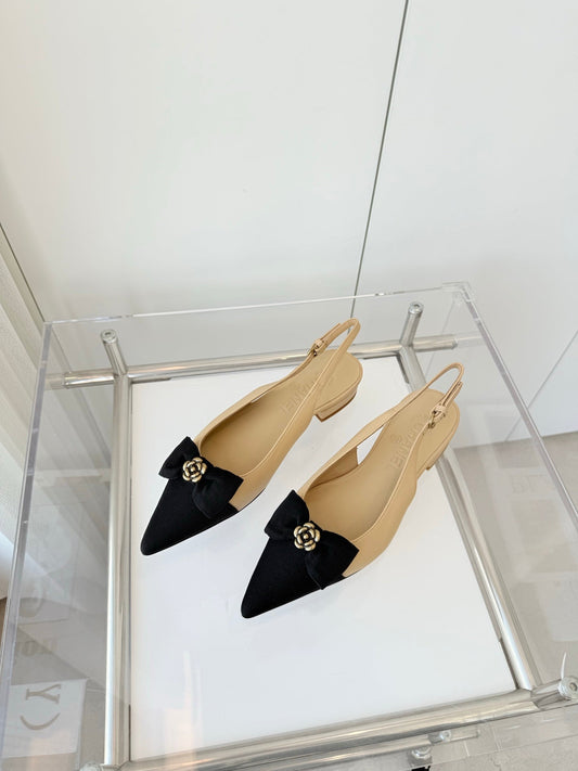 SLINGBACKS 18 MM IN BEIGE CALFSKIN MIX BLACK CANVAS - 35