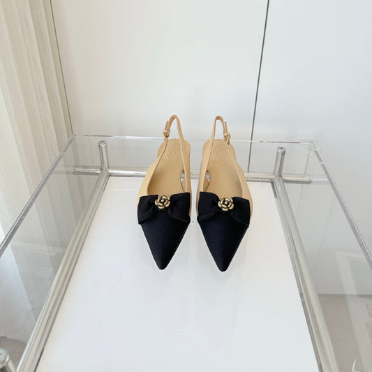 SLINGBACKS 18 MM IN BEIGE CALFSKIN MIX BLACK CANVAS - 35