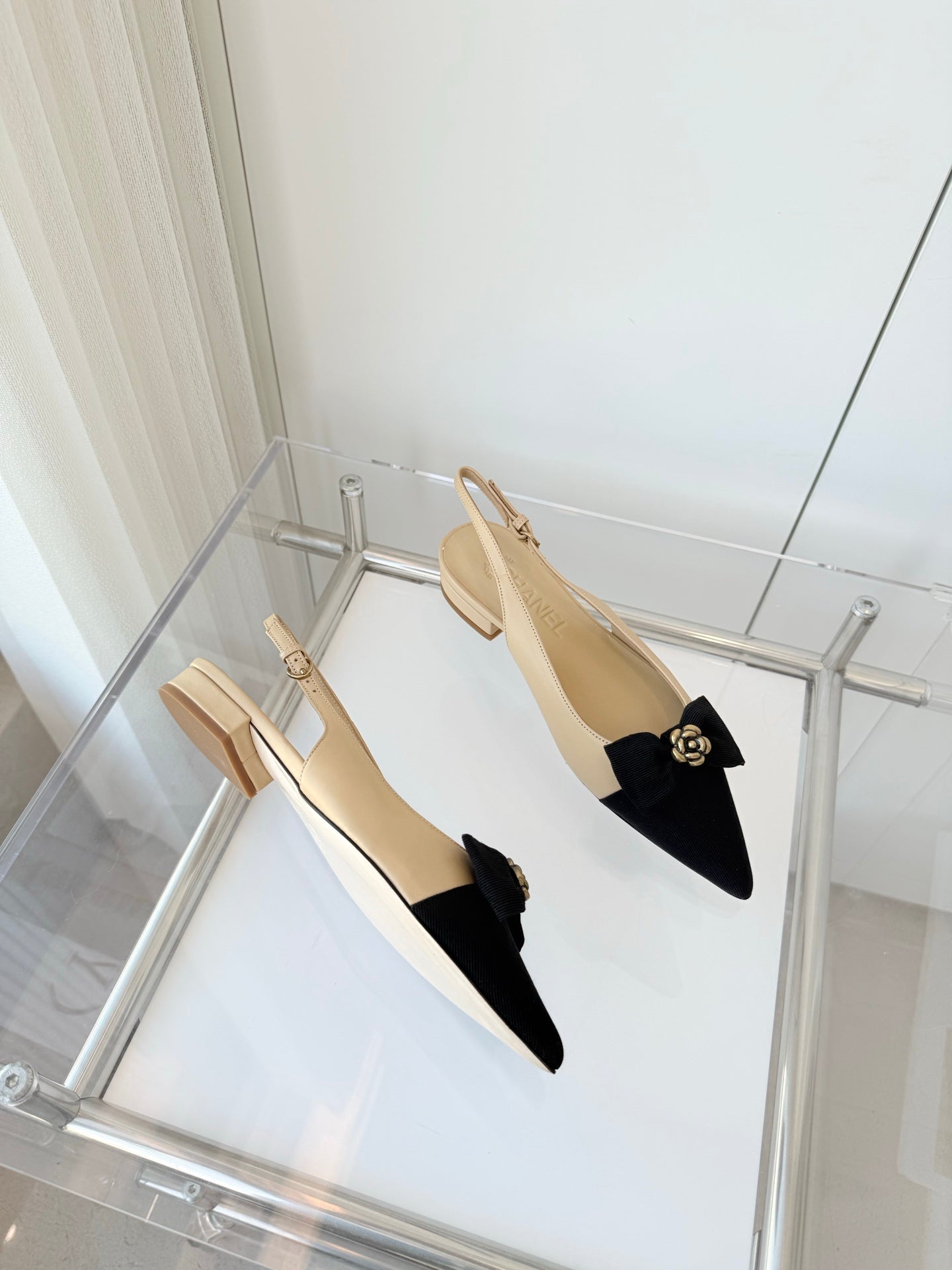 SLINGBACKS 18 MM IN BEIGE CALFSKIN MIX BLACK CANVAS - 35