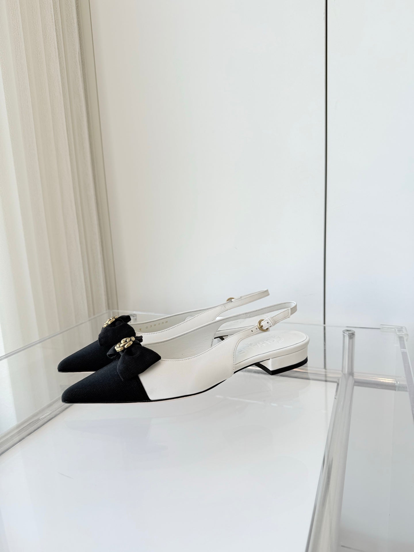 SLINGBACKS 18 MM IN WHITE CALFSKIN MIX BLACK CANVAS - 35