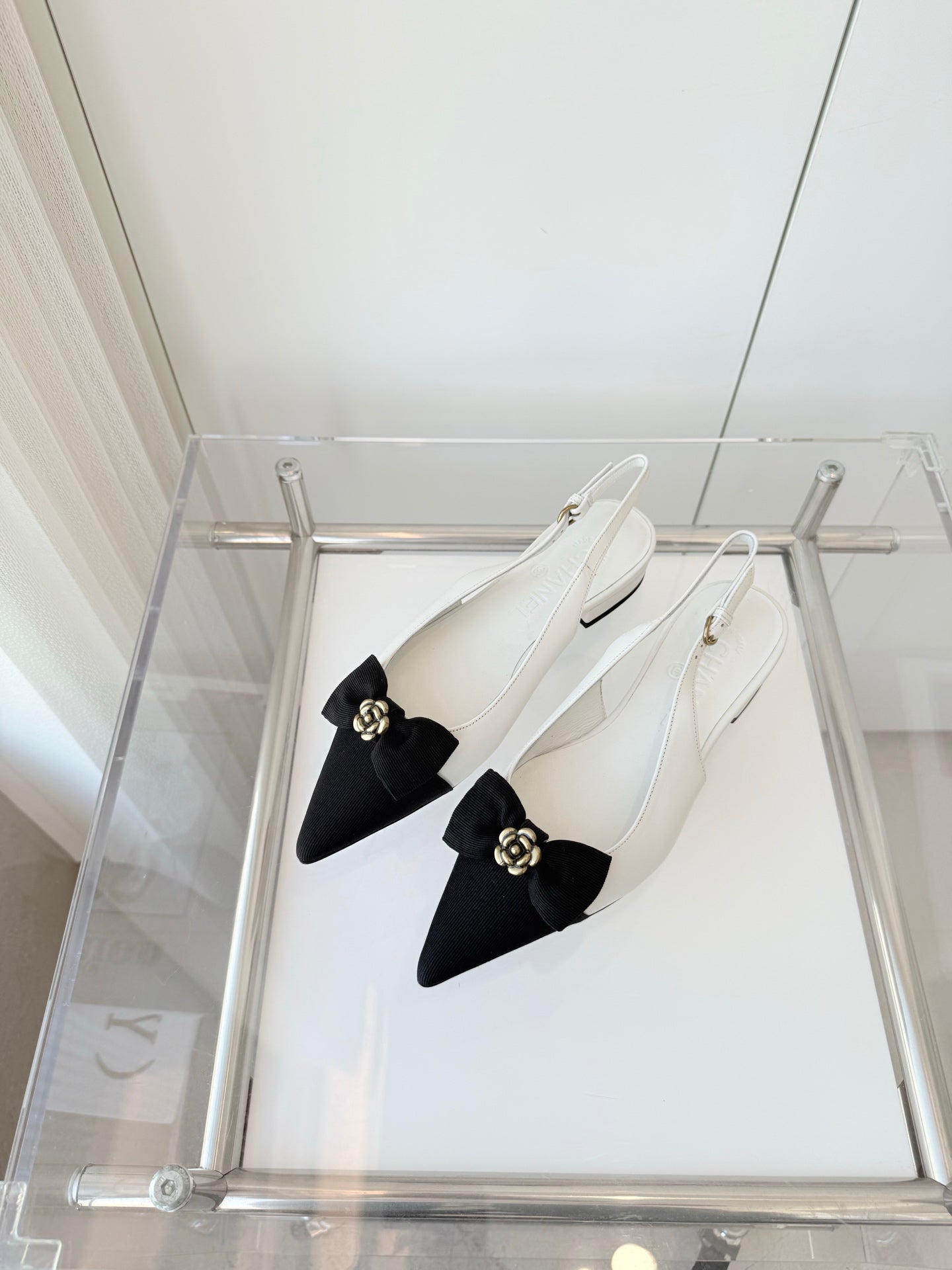 SLINGBACKS 18 MM IN WHITE CALFSKIN MIX BLACK CANVAS - 35